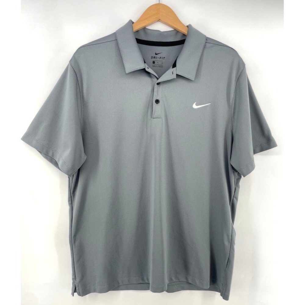 Nike Dri-Fit Polo Shirt Men Size XL Golf Short Sleeve Grey Performance Swoosh